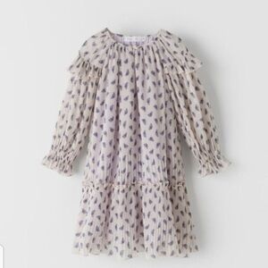 Zara Girls Lavender Floral Pleated Twirl Lightweight Dress